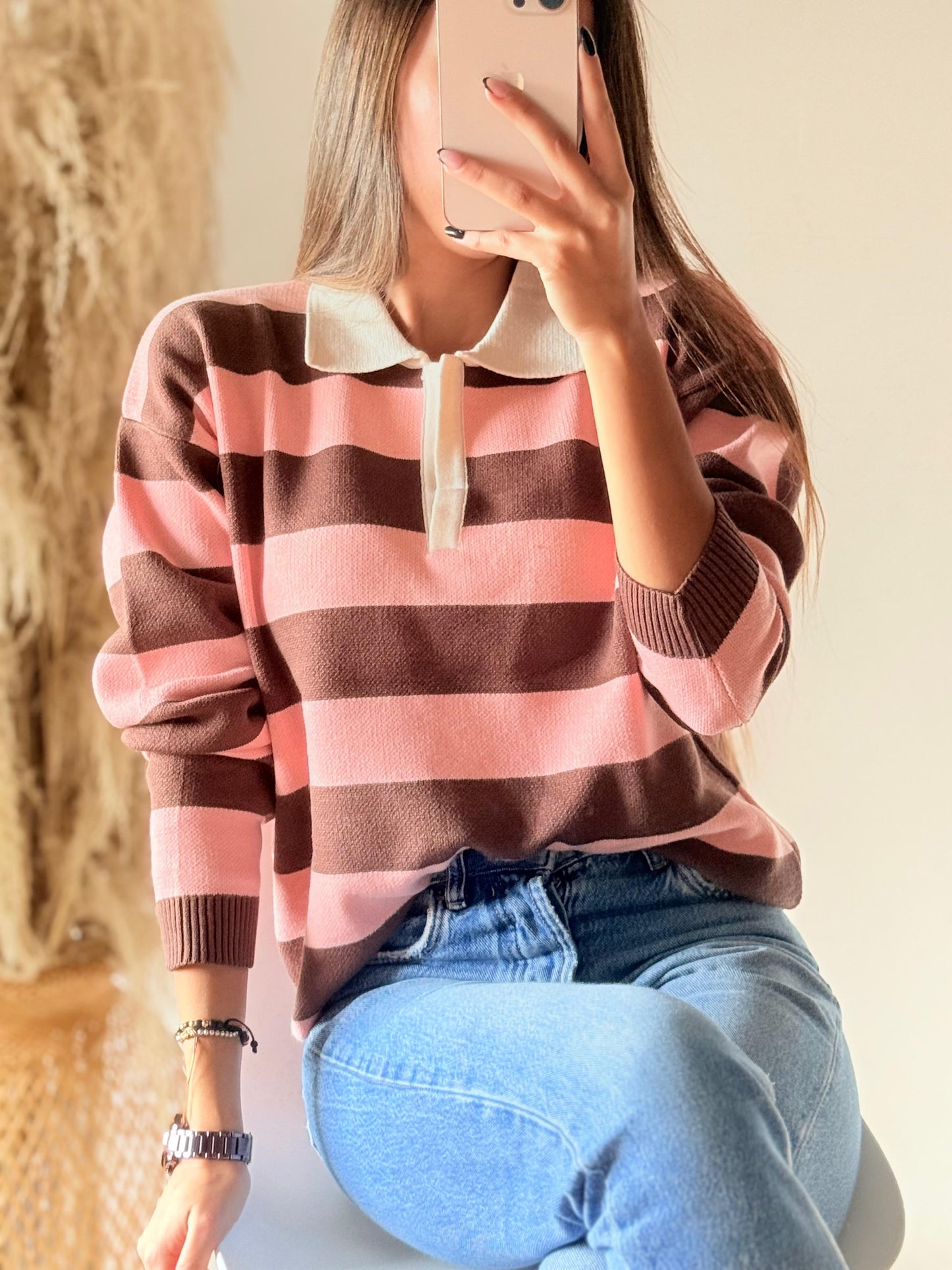Suéter Zara Café/rosa