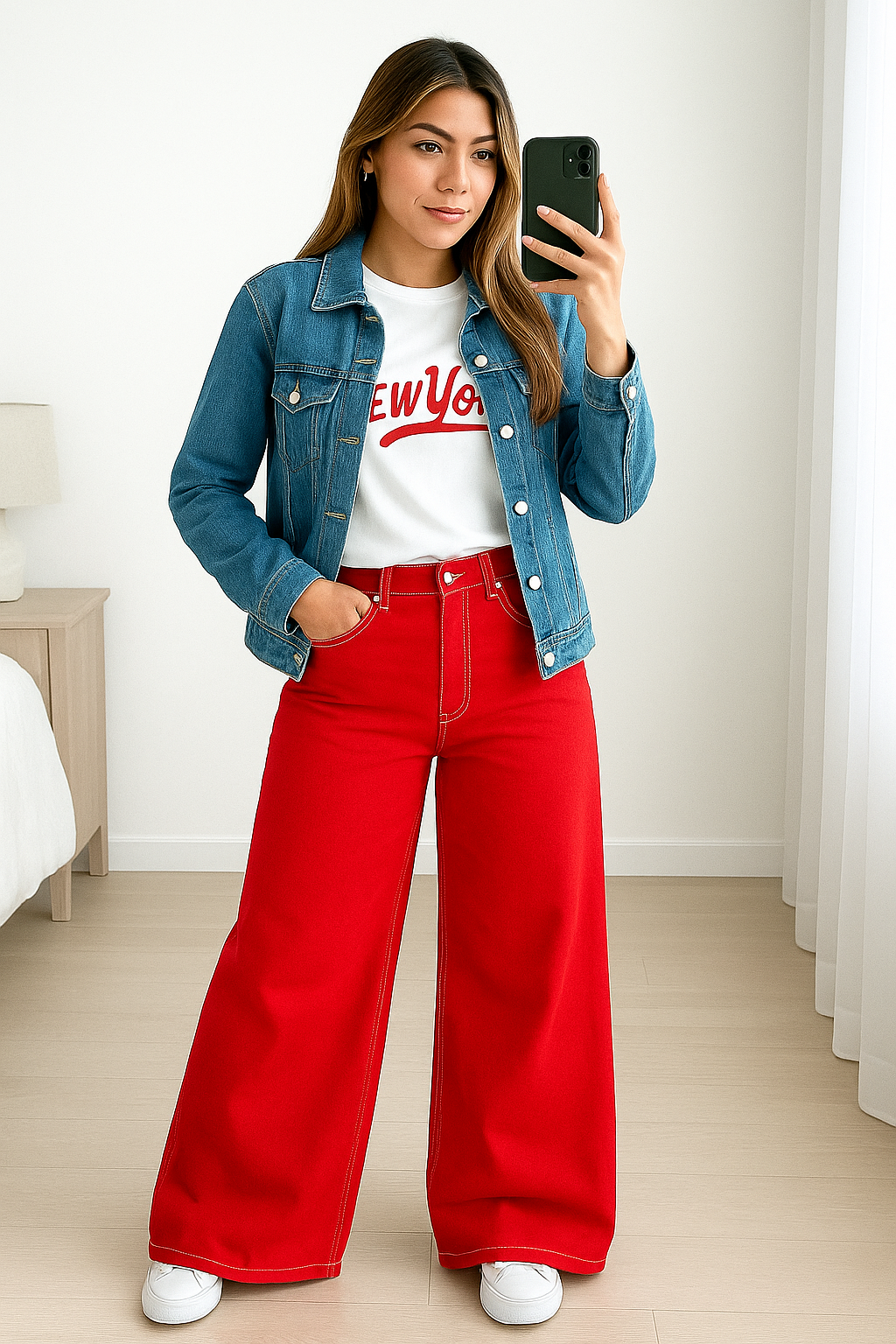 JEAN  bota ancha rojo