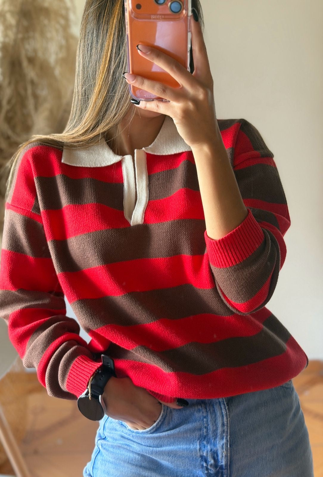 Suéter Zara rojo/café