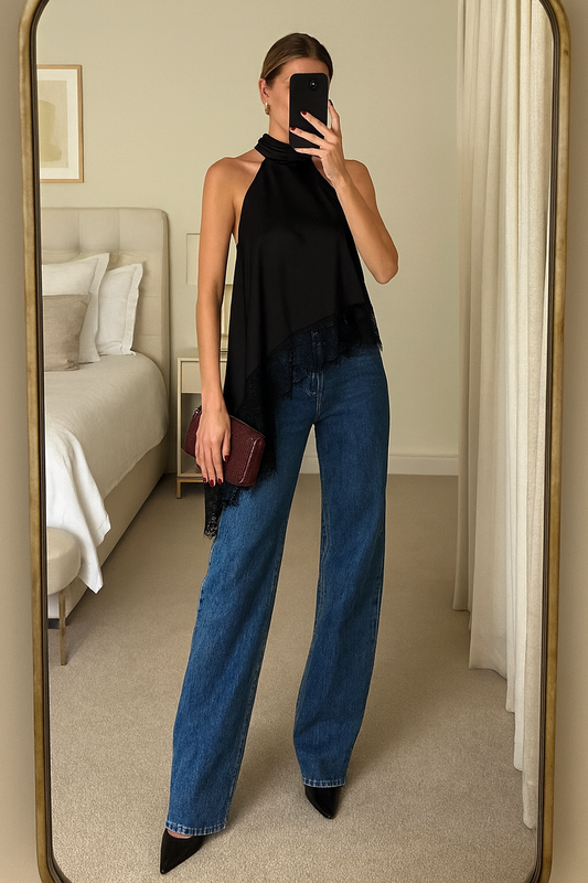 Blusa asimétrica encaje