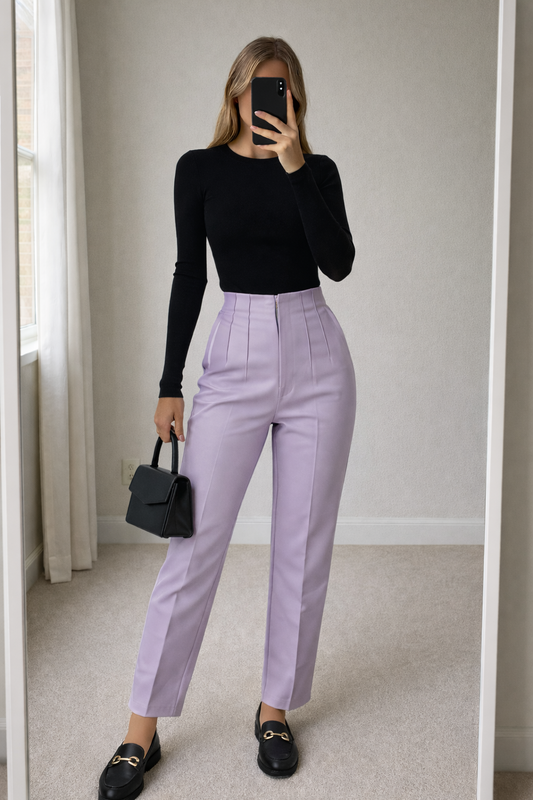 Pantalón pinzas lila