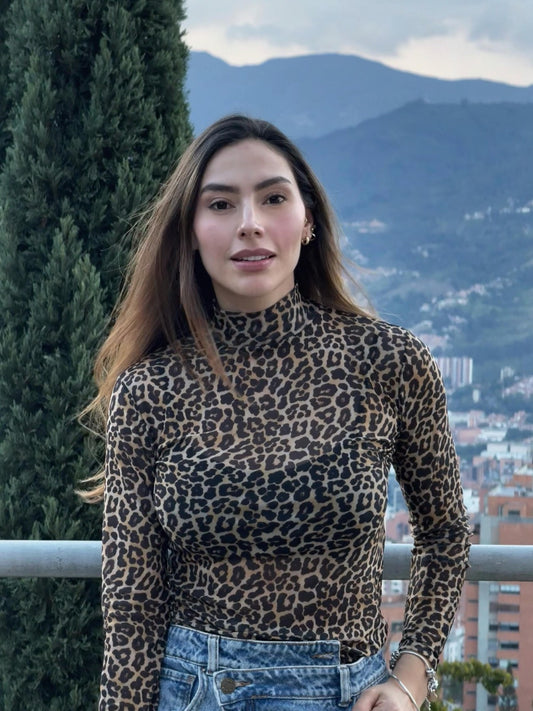 Mesh Print cuello medio