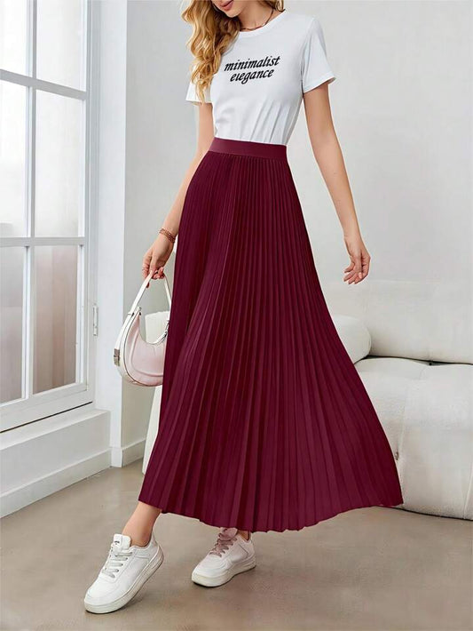 Falda maxi plisada vino