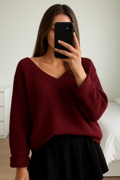 Suéter cuello V tejido