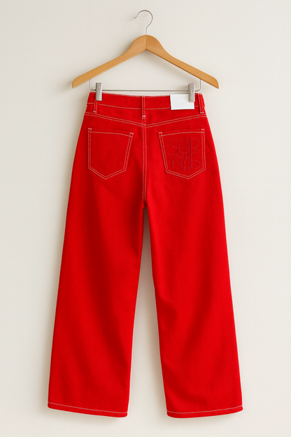 JEAN  bota ancha rojo