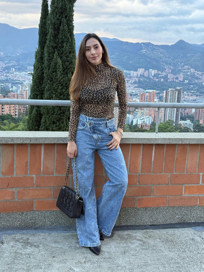 Mesh Print cuello medio