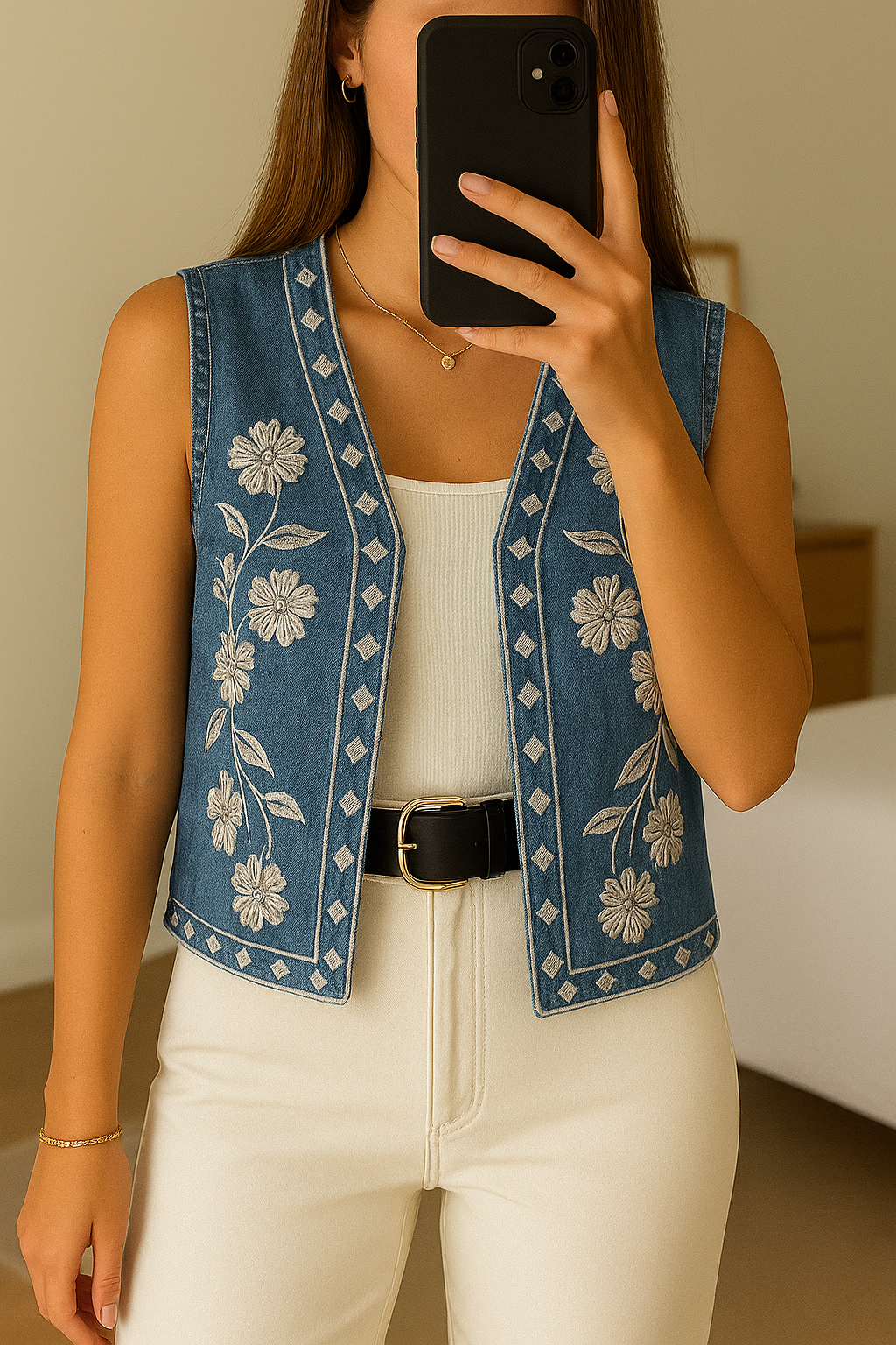 Chaleco denim bordado