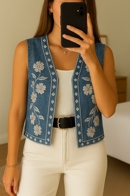 Chaleco denim bordado
