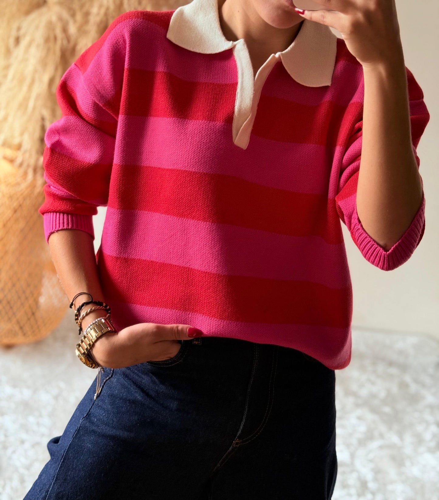 Suéter Zara fucsia/rojo