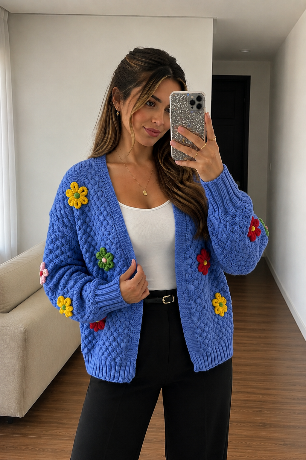 Cardigan Floral azul