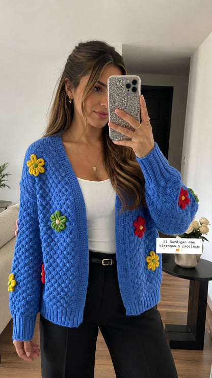 Cardigan Floral azul