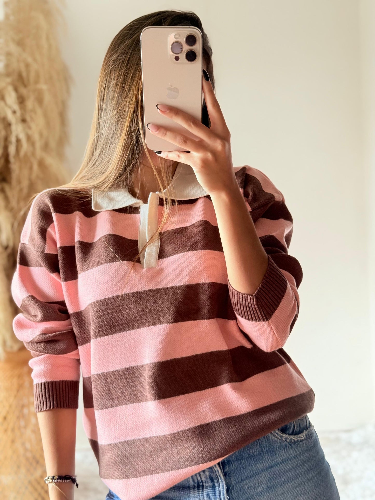 Suéter Zara Café/rosa
