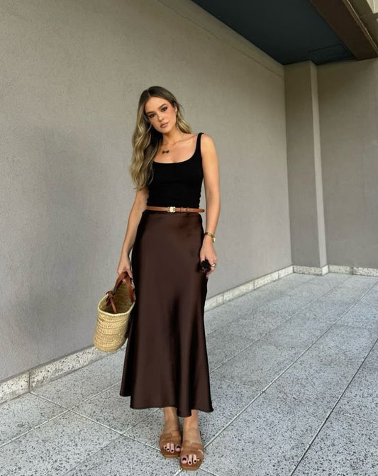Falda MIDI Satin marrón