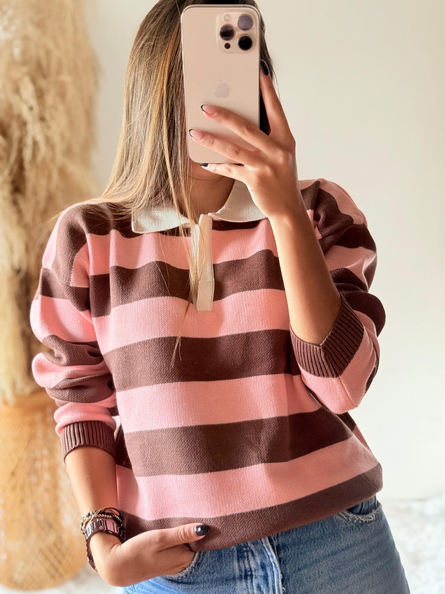Suéter Zara Café/rosa