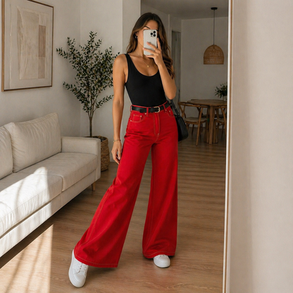 JEAN  bota ancha rojo