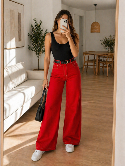 JEAN  bota ancha rojo